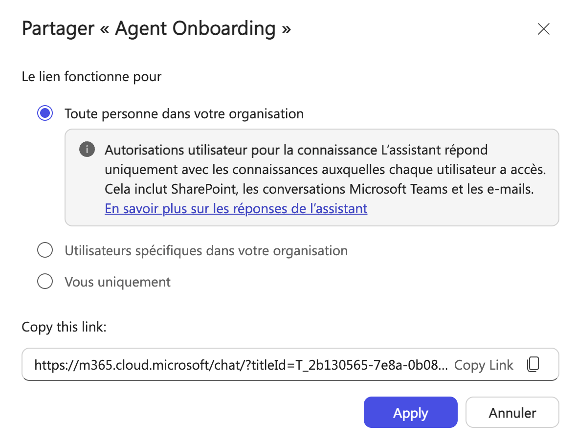 Options de partage de l'agent