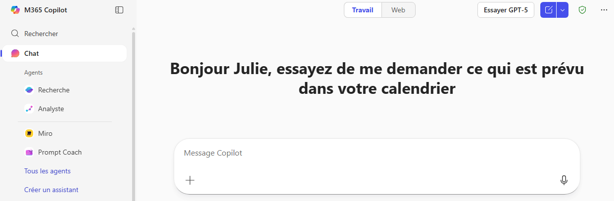 Interface M365 Copilot