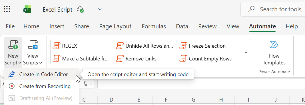 Exécution du script dans Power Automate