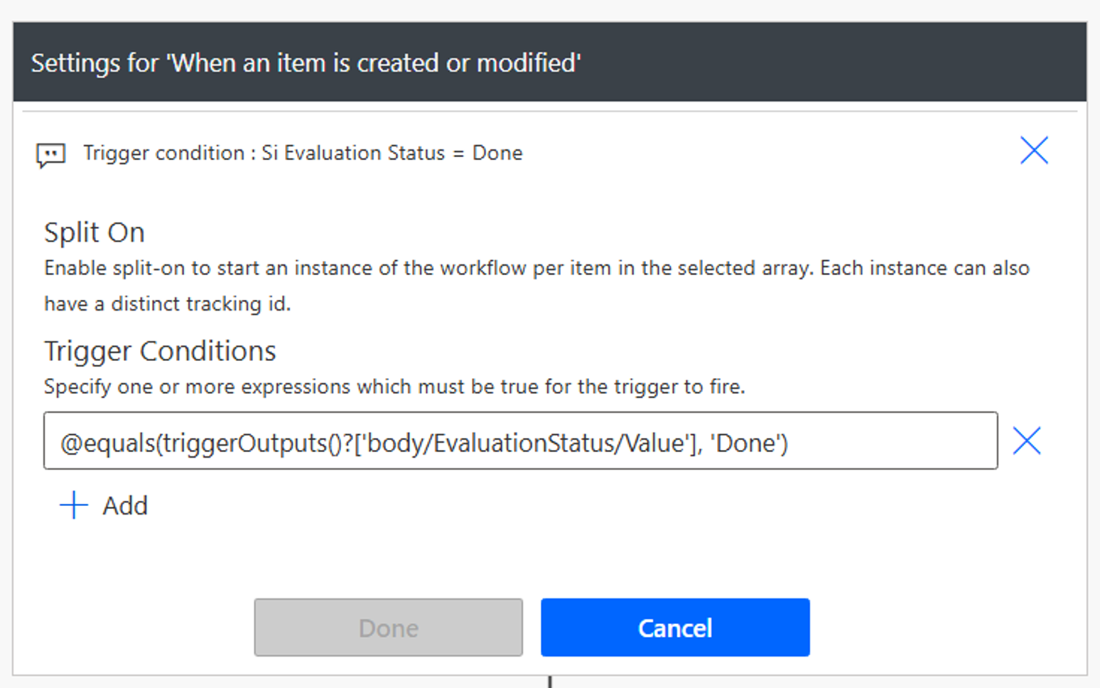 Ajouter Trigger Condition Power Automate
