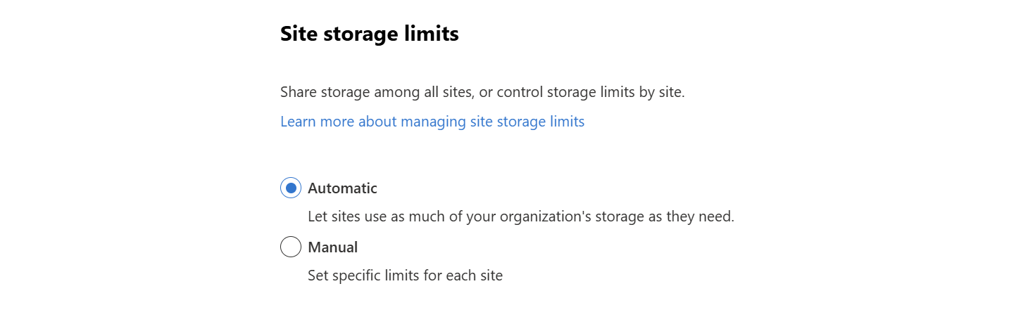 Réglage du mode de gestion du stockage dans le centre d'administration SharePoint